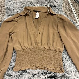 Love tree button front blouse in brown